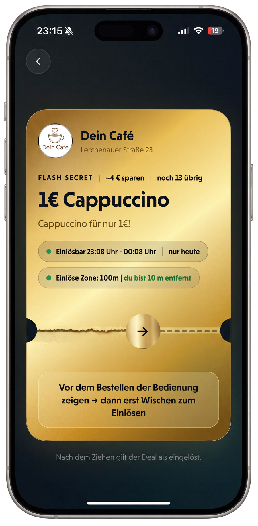 Local Secret App Screenshot: Vor Ort Einlösen